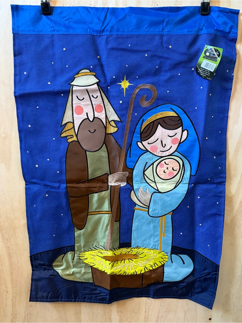 NWT Magnolia Garden Flag Nativity Scene Jesus Mary God Double Sided Blue 28”x40”